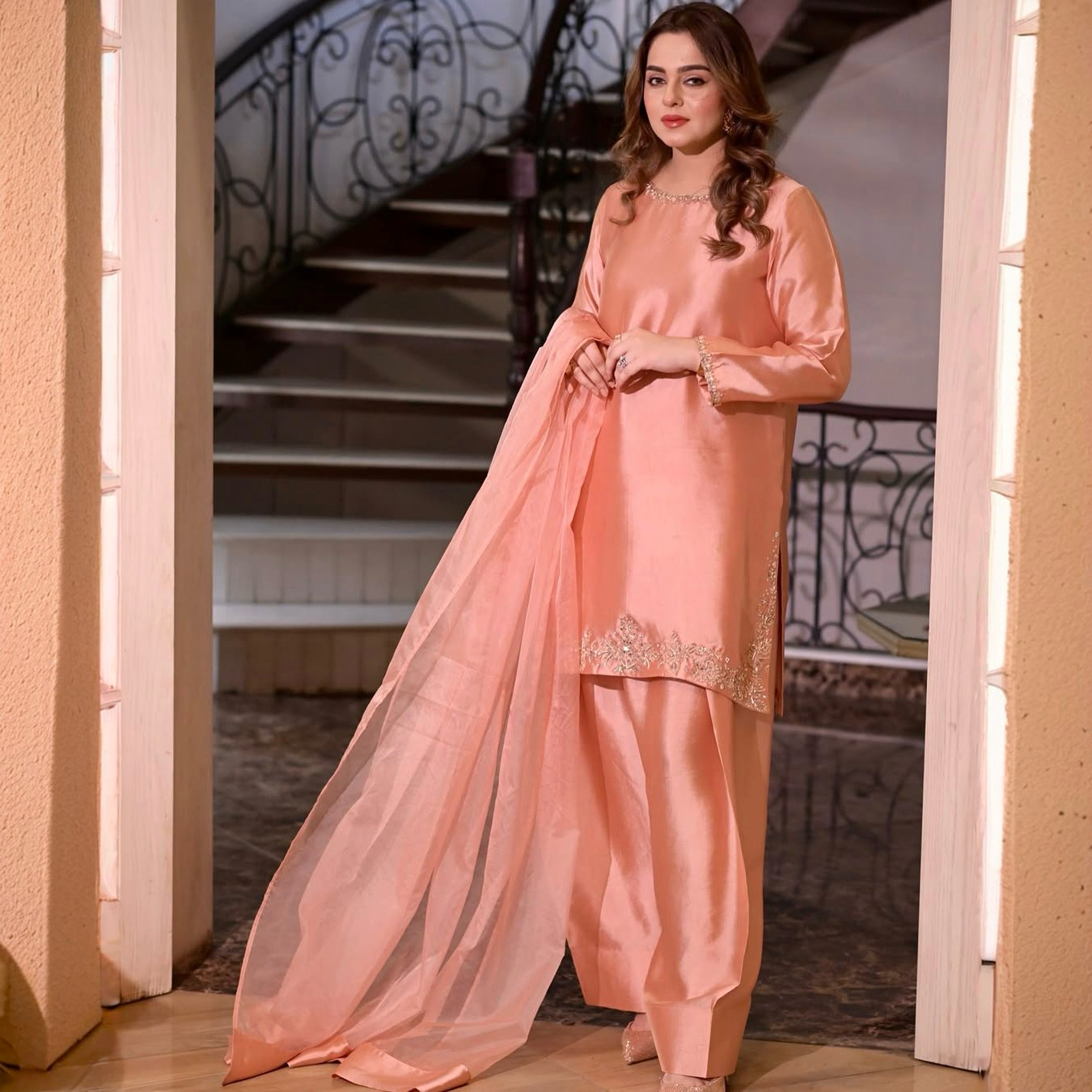 Peach Bloom – Pure Raw Silk 3 Piece Dress