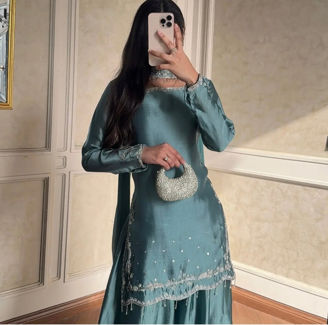LUCITE PURE TUSSLE SILK 3PICE SHRARA DRESS & MEDIUM SILK NECKLES DUPTA