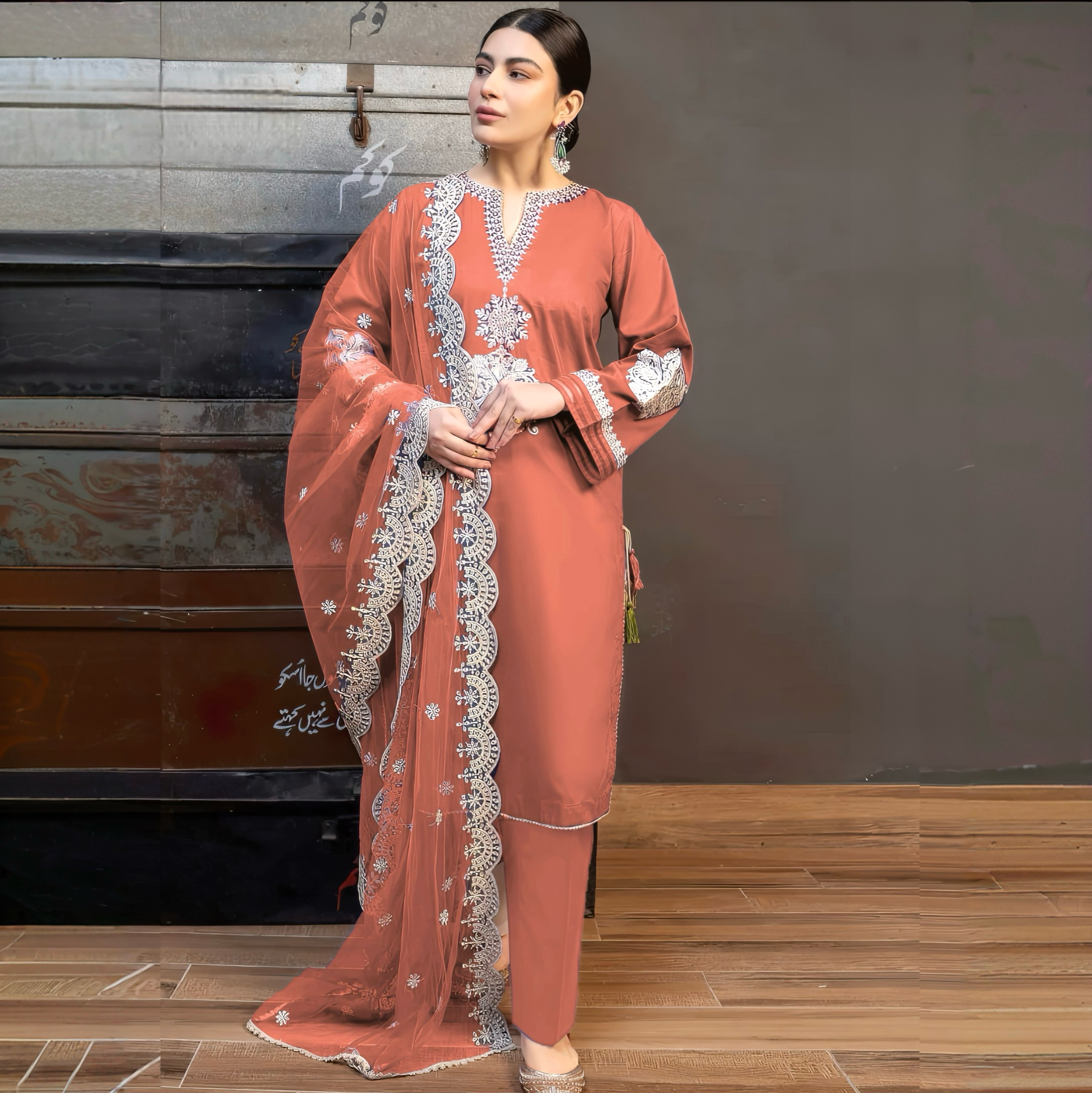 CF-5014 LAVENDER SOFT PREMIUM SOFT KHADR  WINTERS DRESS KHADI NET SHAWL ChoiceFabrics