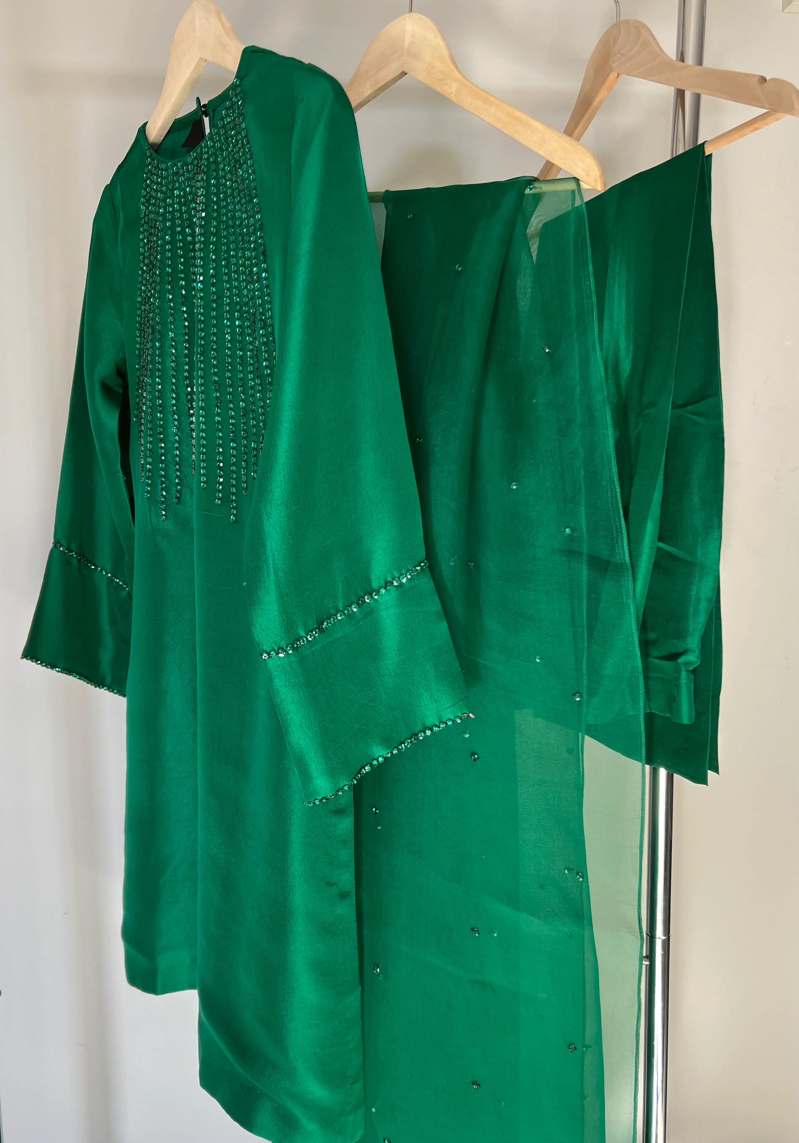 EMERALD GREEN -PURE RAW SILK ChoiceFabrics