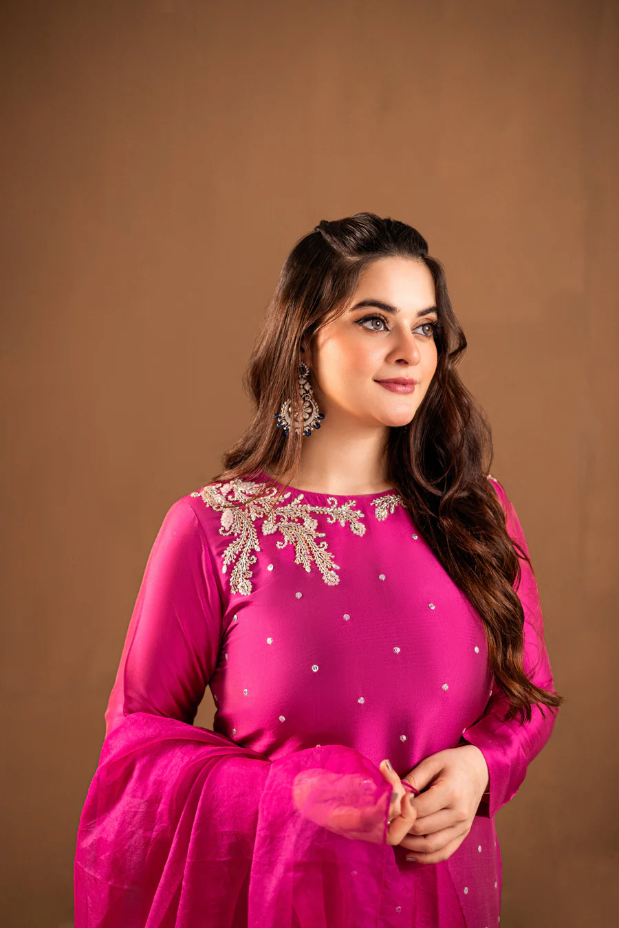 MEHROO Russian Silk 3-Piece Ladies Suit – Hand-Embellished Shirt,  & Handmade Organza Dupatta