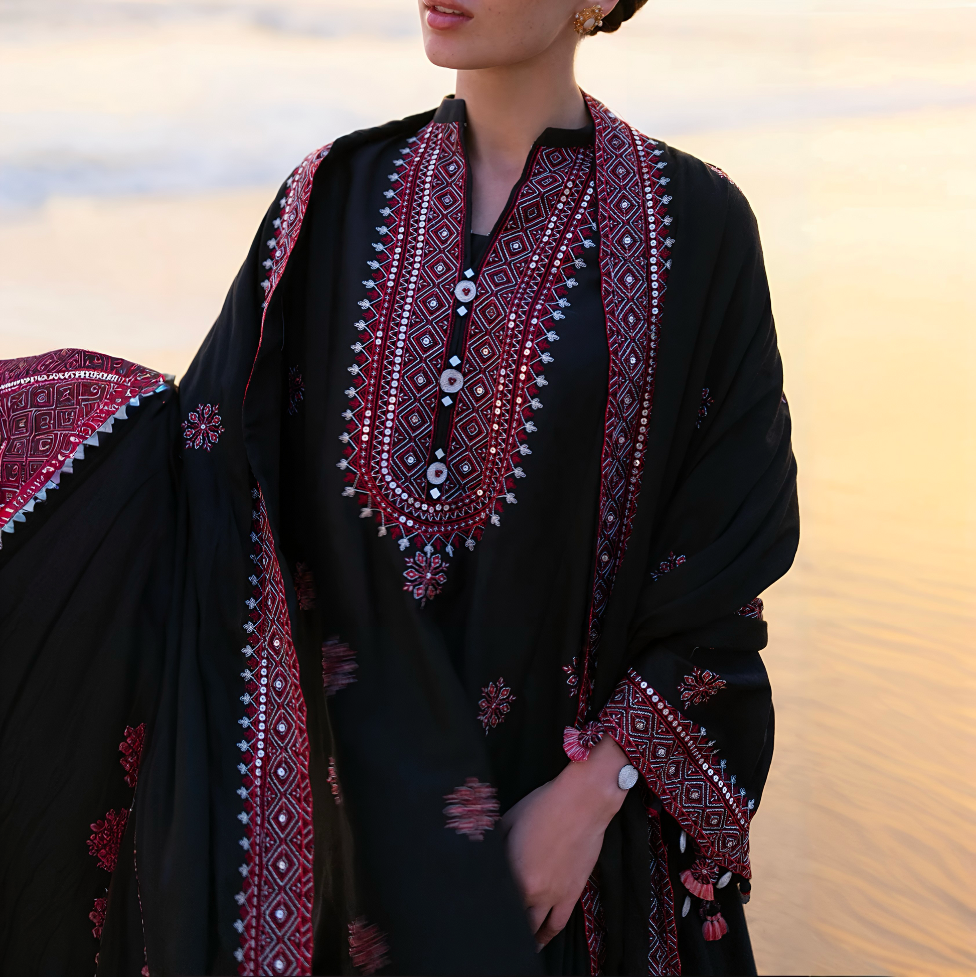 CF-5015 BLACK SOFT PREMIUM  SOFT PREMIUMKHADR  WINTERS  DRESS KHADI NET SHAWL ChoiceFabrics
