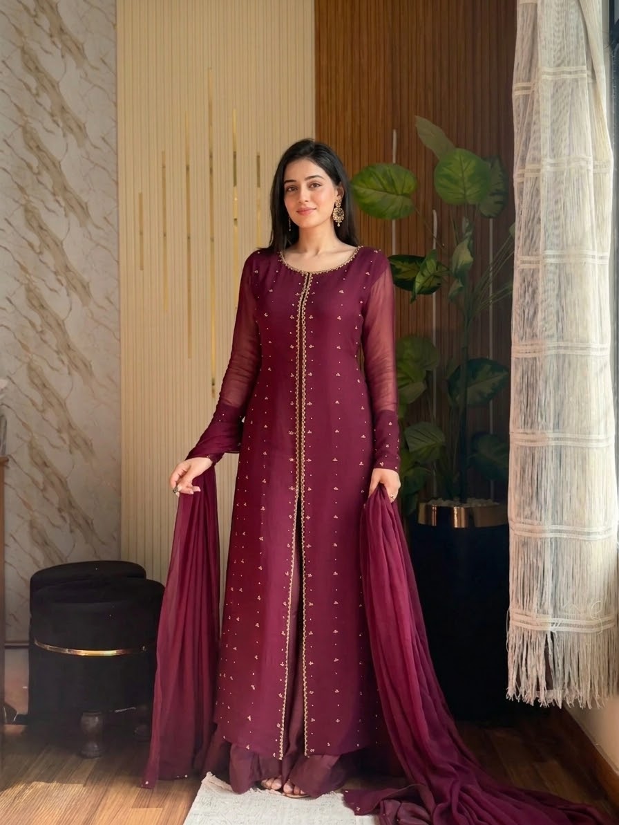 DREAM PURE SHIFOON  3-Piece Ladies Suit – Hand-Embellished Shirt,& Handmade Dupatta