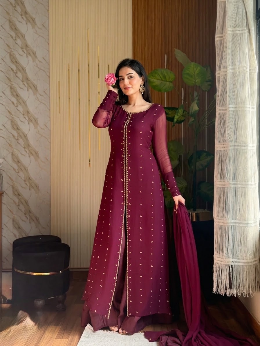 DREAM PURE SHIFOON  3-Piece Ladies Suit – Hand-Embellished Shirt,& Handmade Dupatta