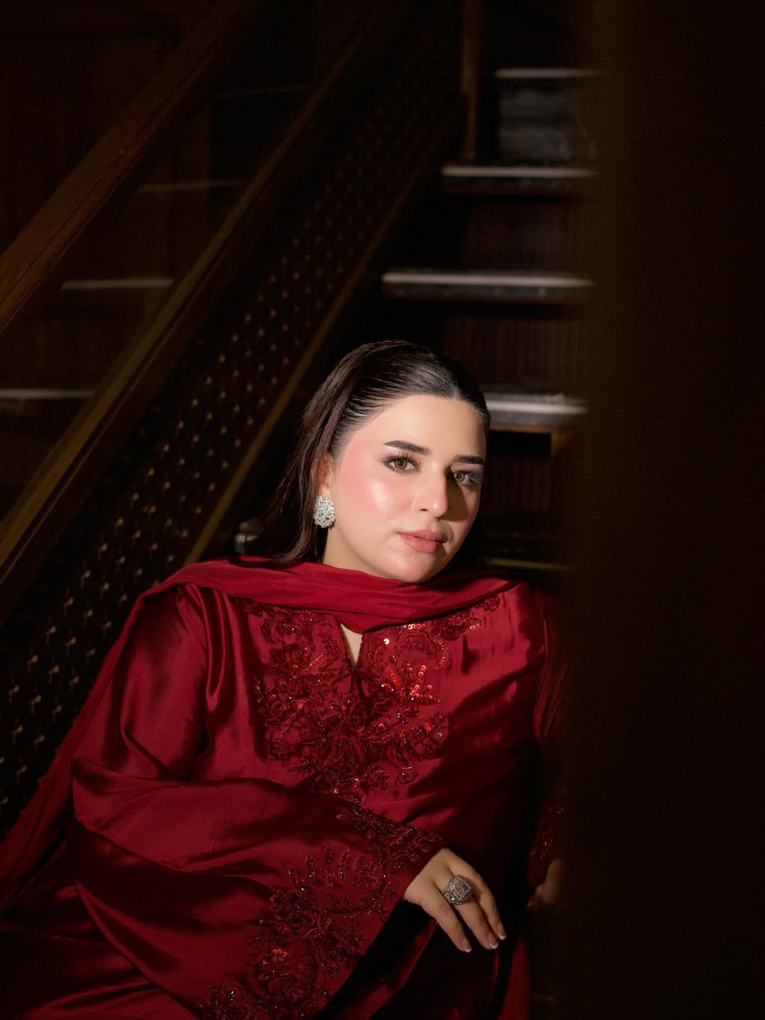 CRIMSON KAFTAN- Hand Embellished 3pc  with trouser