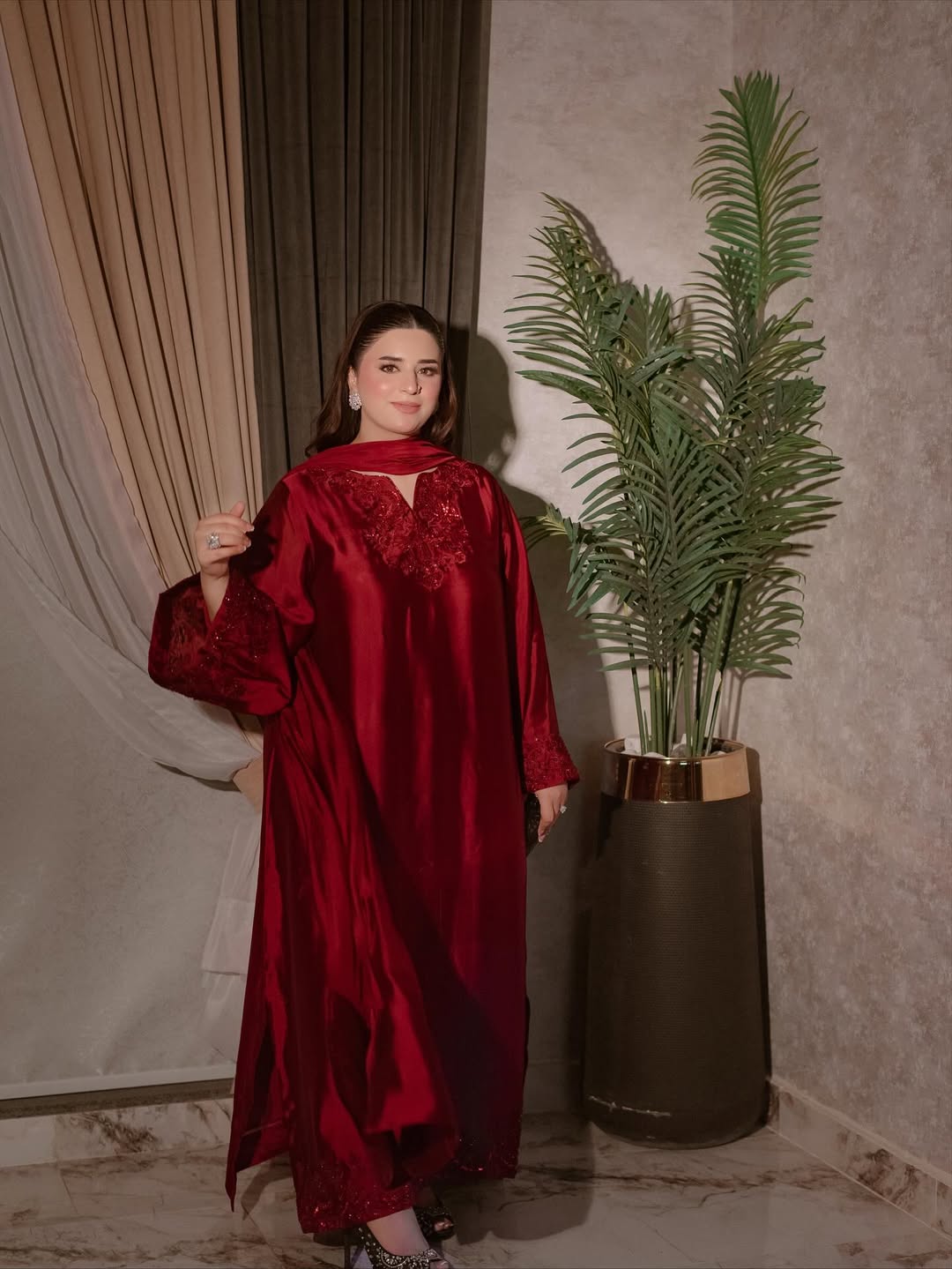CRIMSON KAFTAN- Hand Embellished 3pc  with trouser