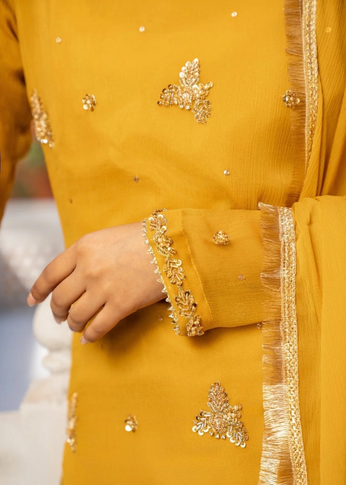 SAFFRON 3pice party wear hand  made dress ChoiceFabrics