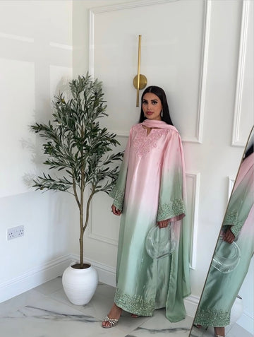 TWO TONE KAFTAN- TUSSLE SILK & MEDIUM SILK DUPTA