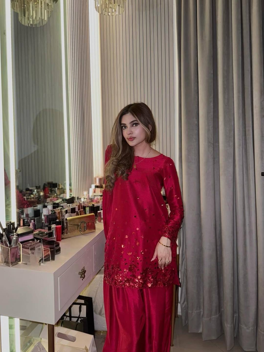 Lightweight handmade medium silk dupatta in ruby red with soft finish