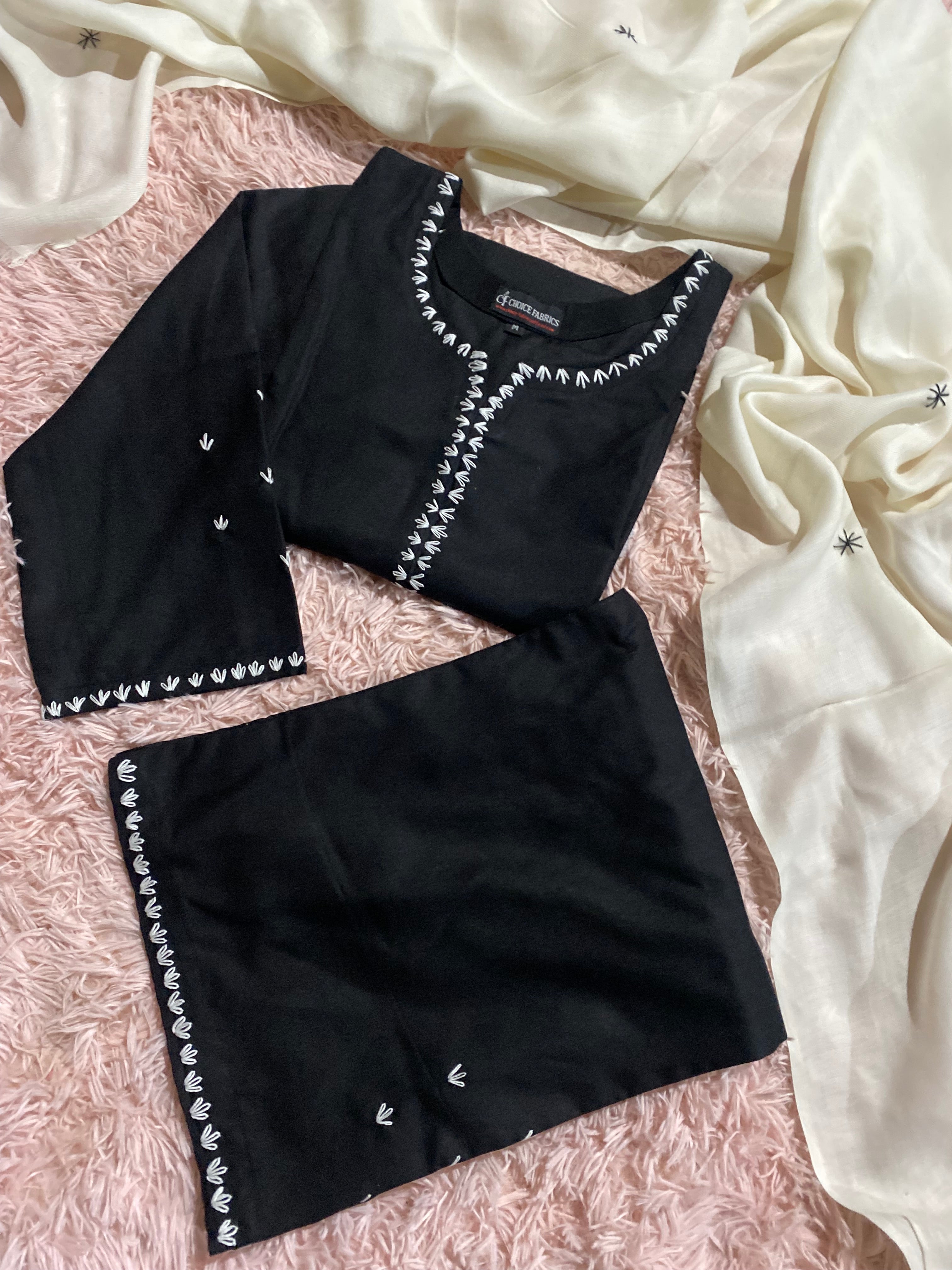 Saiyaara Navy Blue Luxury Marina 3-Piece Hand Embroidered Winter Dress