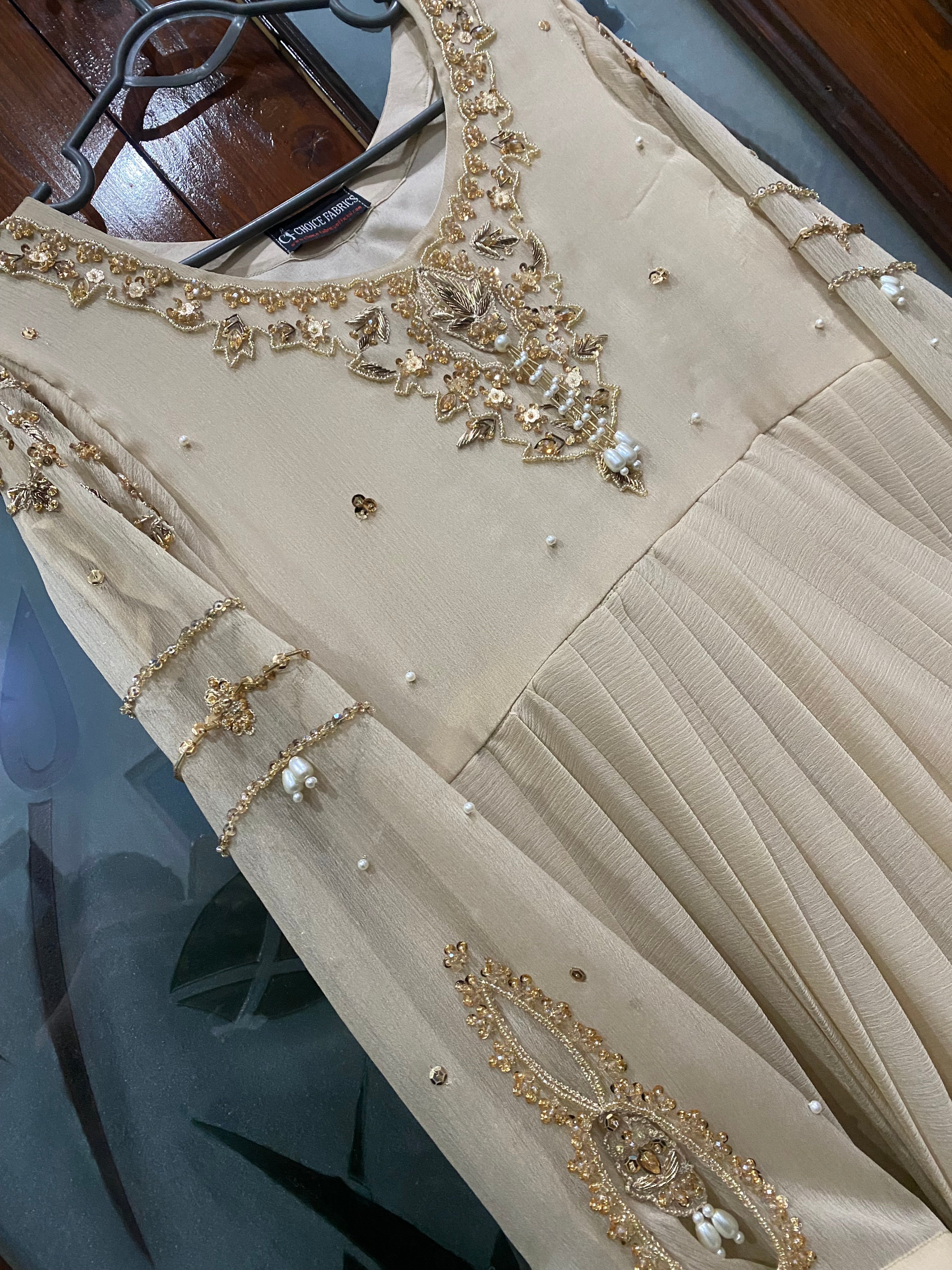 BEIGE BLOOM-Hand-Embellished Shifoon Anarkali Maxi with Dmbellished Dupta
