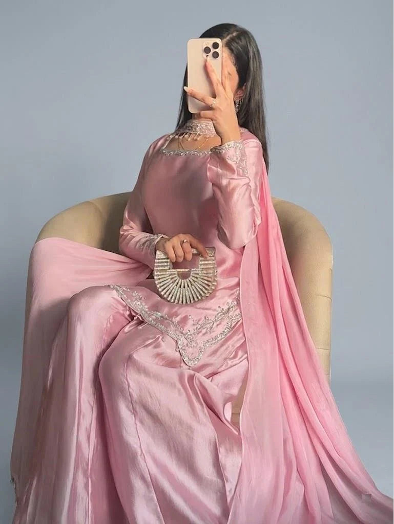 LUCITE PURE TUSSLE SILK 3PICE SHRARA DRESS & MEDIUM SILK NECKLES DUPTA