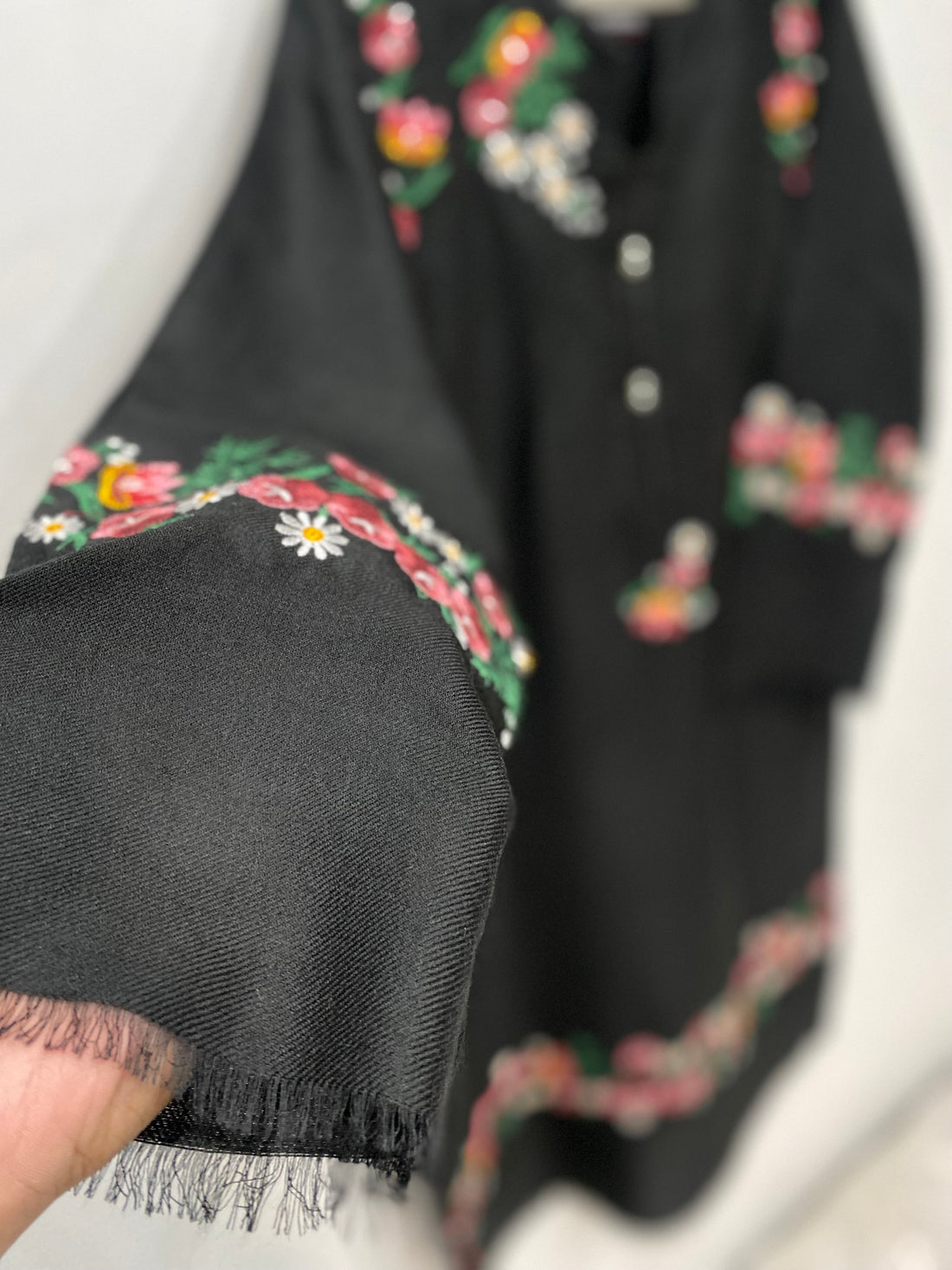 Pashmina Wool Winter Shirt with Embroidered Sleeves &  – Black | Women’s Winter Collection ChoiceFabrics