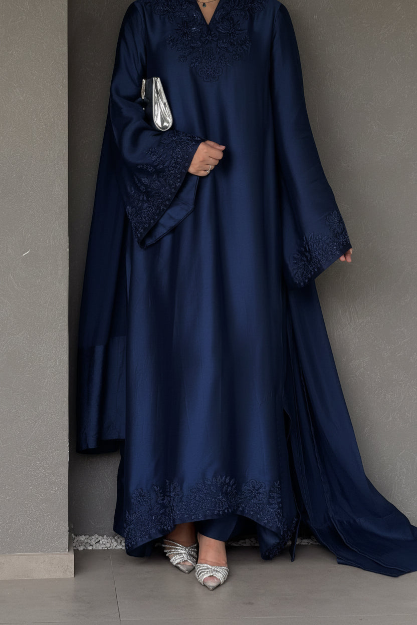 SAPPHIRE KAFTAN- SOFT SILK  3pc  with trouser & Shifoon  Dupta