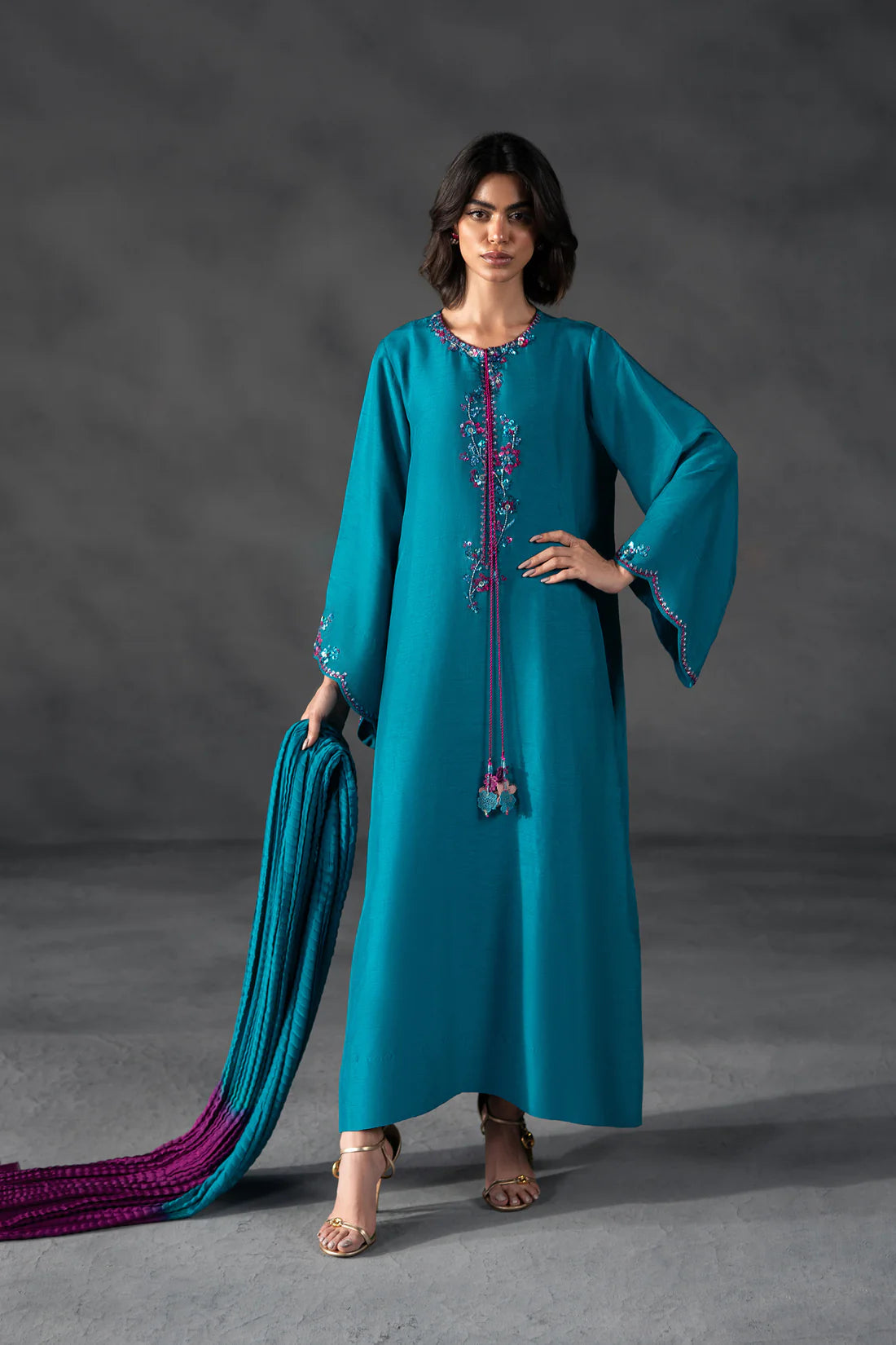 TEAL FUSSIA-PURE RAW SILK ChoiceFabrics