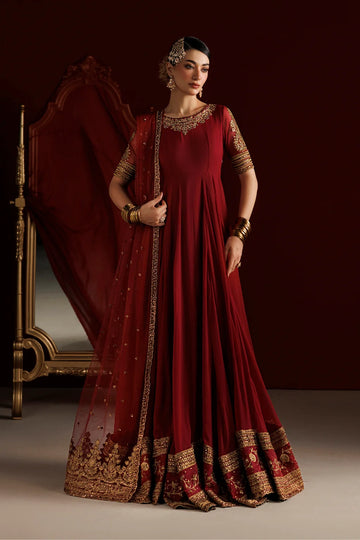 ROSE BLOOM-Embellished Shifoon 3pc maxi with trouser & Net 3 yards Dupta