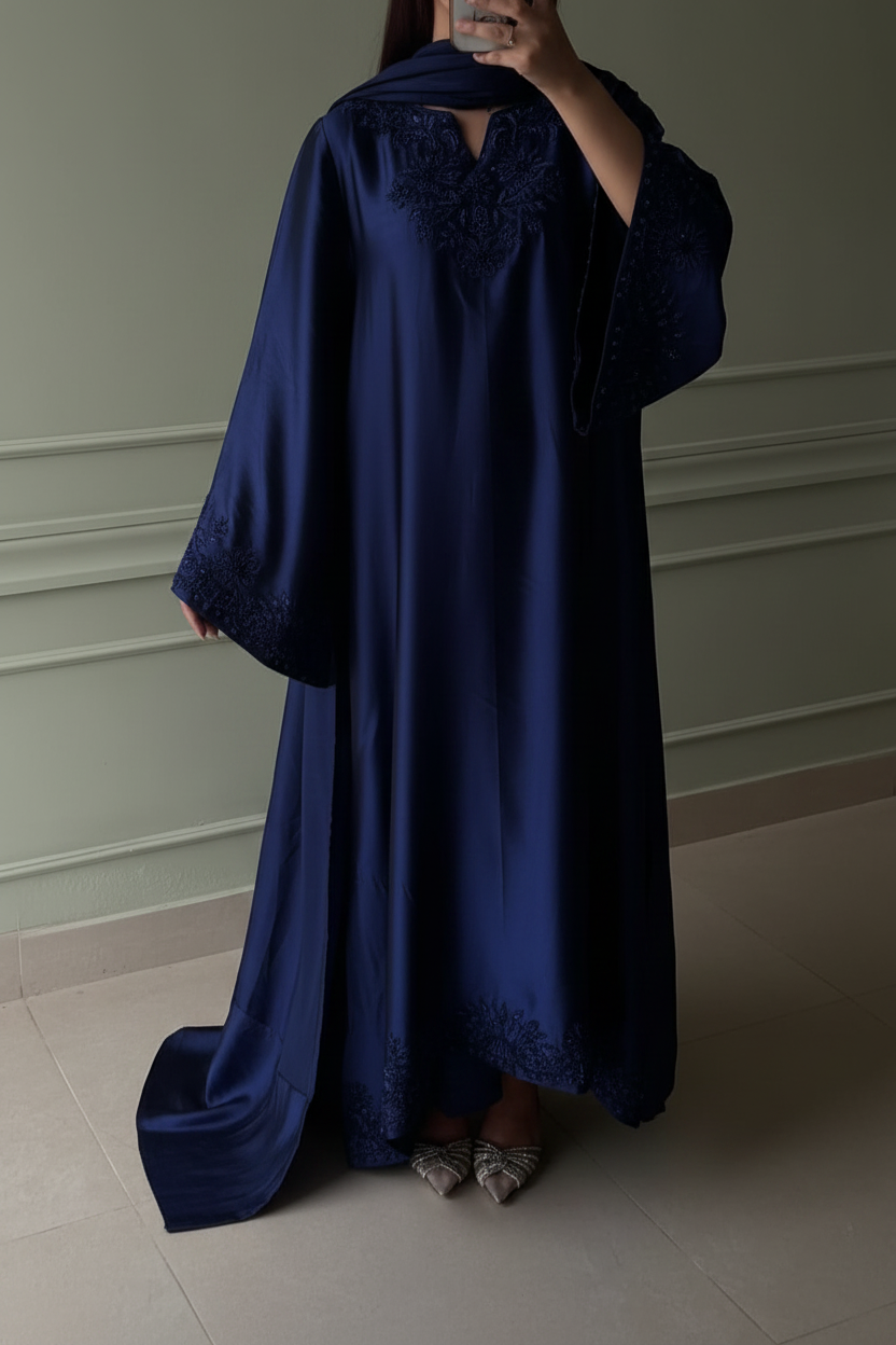 SAPPHIRE KAFTAN- SOFT SILK  3pc  with trouser & Shifoon  Dupta