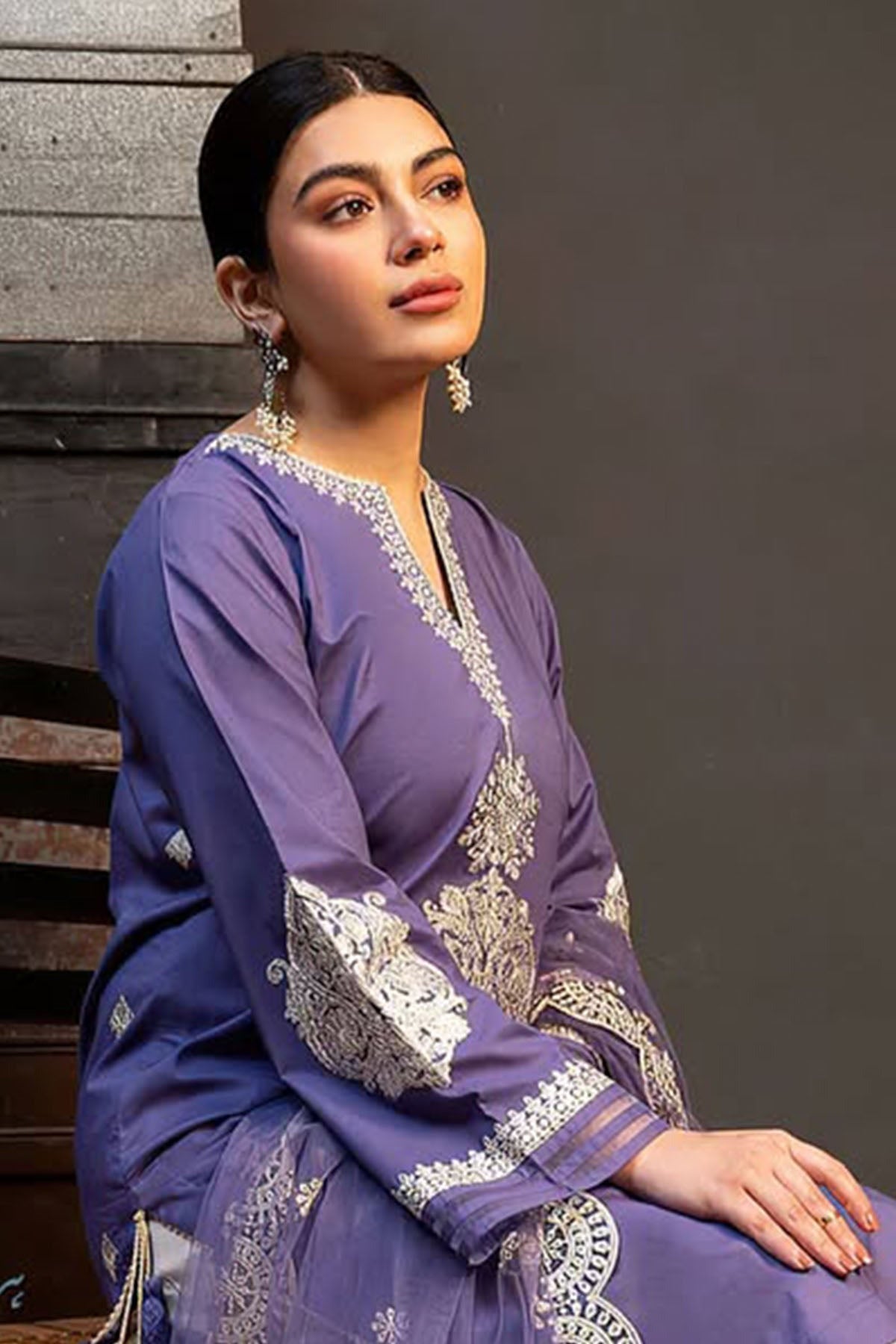 CF-5014 LAVENDER SOFT PREMIUM SOFT KHADR  WINTERS DRESS KHADI NET SHAWL ChoiceFabrics