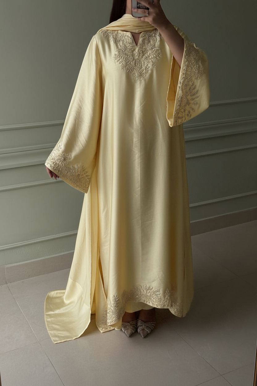 SUNSHINE  KAFTAN- SOFT SILK  3pc  with trouser & Shifoon  Dupta