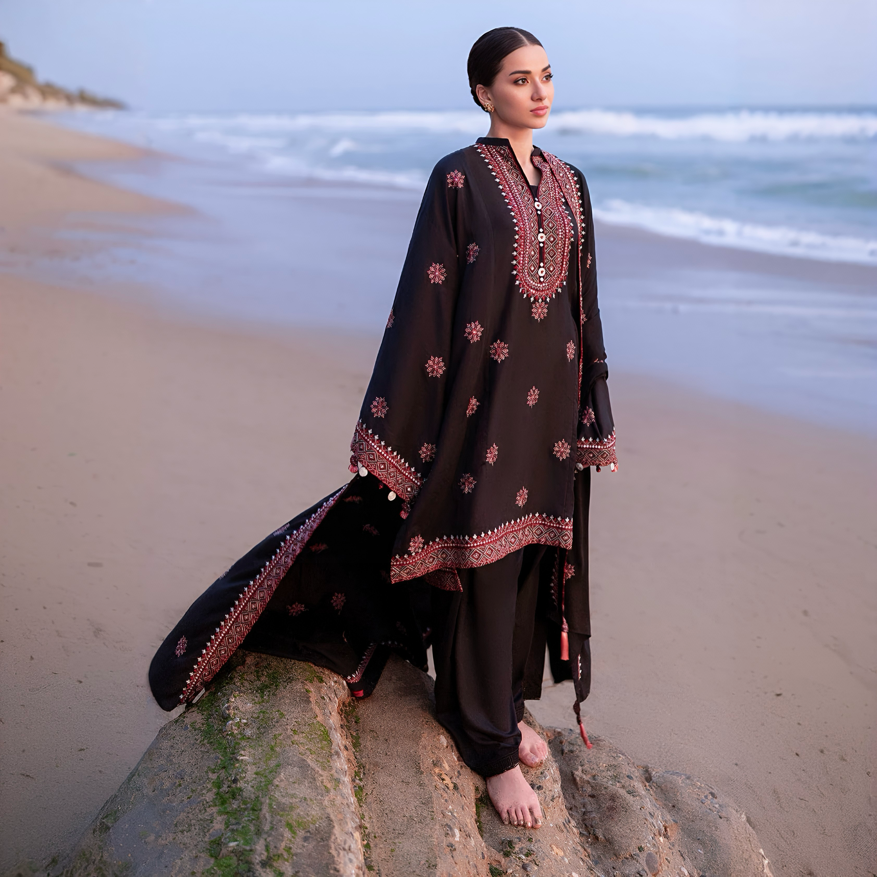 CF-5015 BLACK SOFT PREMIUM  SOFT PREMIUMKHADR  WINTERS  DRESS KHADI NET SHAWL ChoiceFabrics