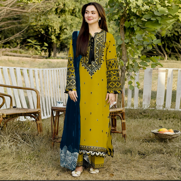 CF-5007 ASOFT PREMIUM  KHADR WOOL LUXURY KHADI NET SHAWL DRESS ChoiceFabrics