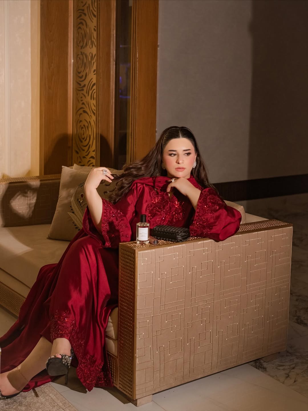 CRIMSON KAFTAN- Hand Embellished 3pc  with trouser