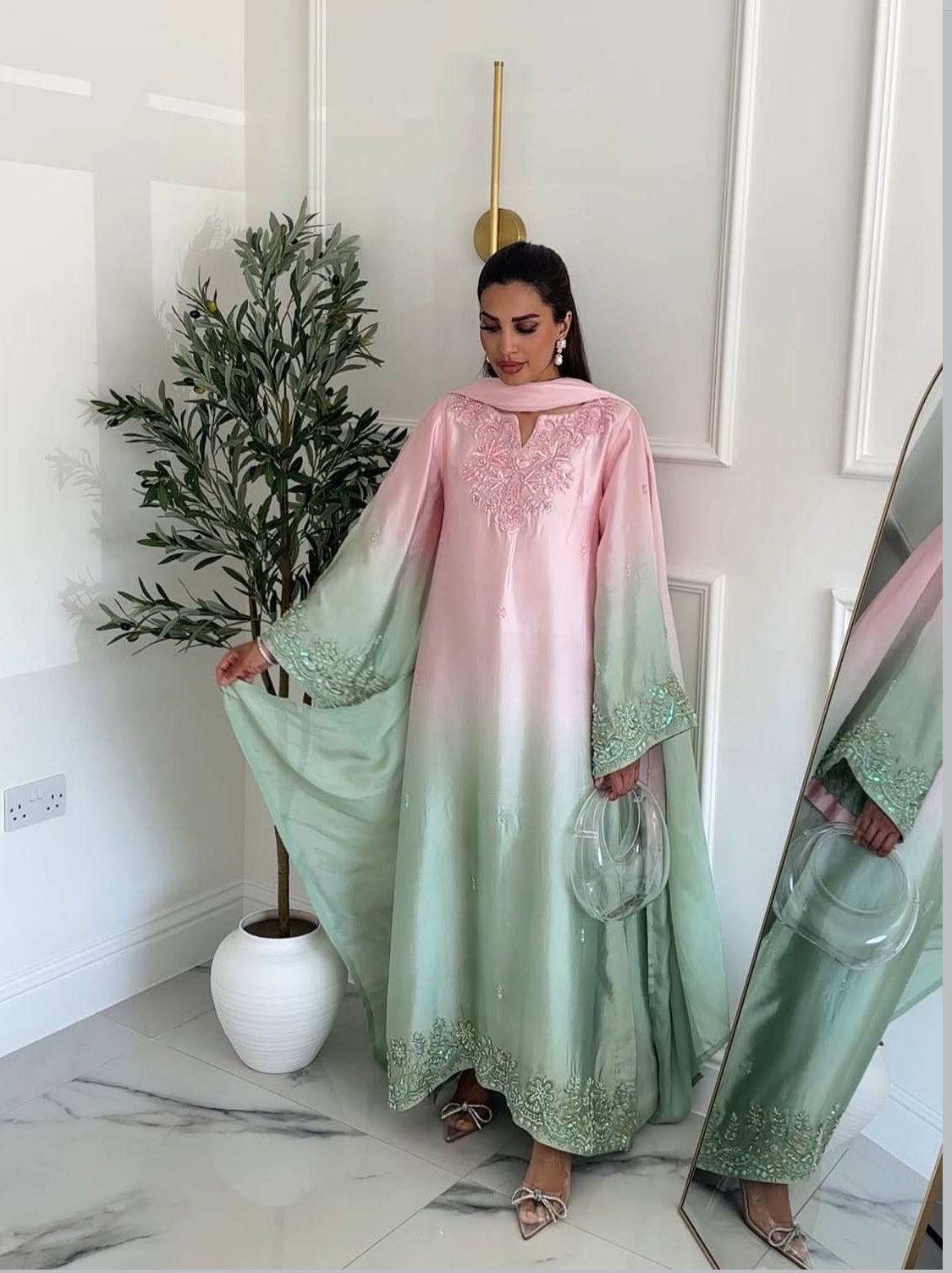 TWO TONE KAFTAN- TUSSLE SILK & MEDIUM SILK DUPTA