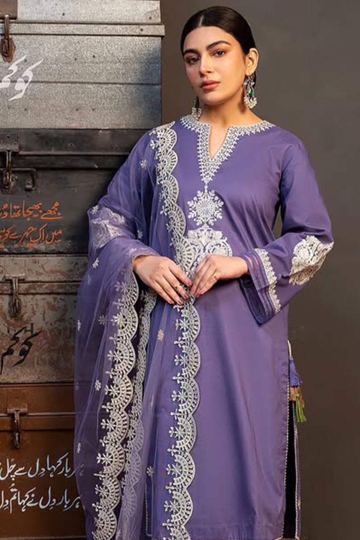 CF-5014 LAVENDER SOFT PREMIUM SOFT KHADR  WINTERS DRESS KHADI NET SHAWL ChoiceFabrics