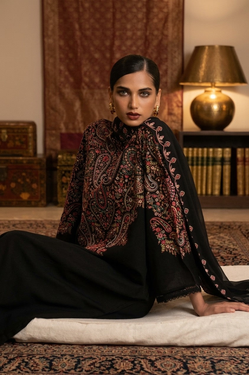 MAHNOOR WINTERS 3PICE DHNAK MARINA OUTFIT WITH SHIFOON DUOTA