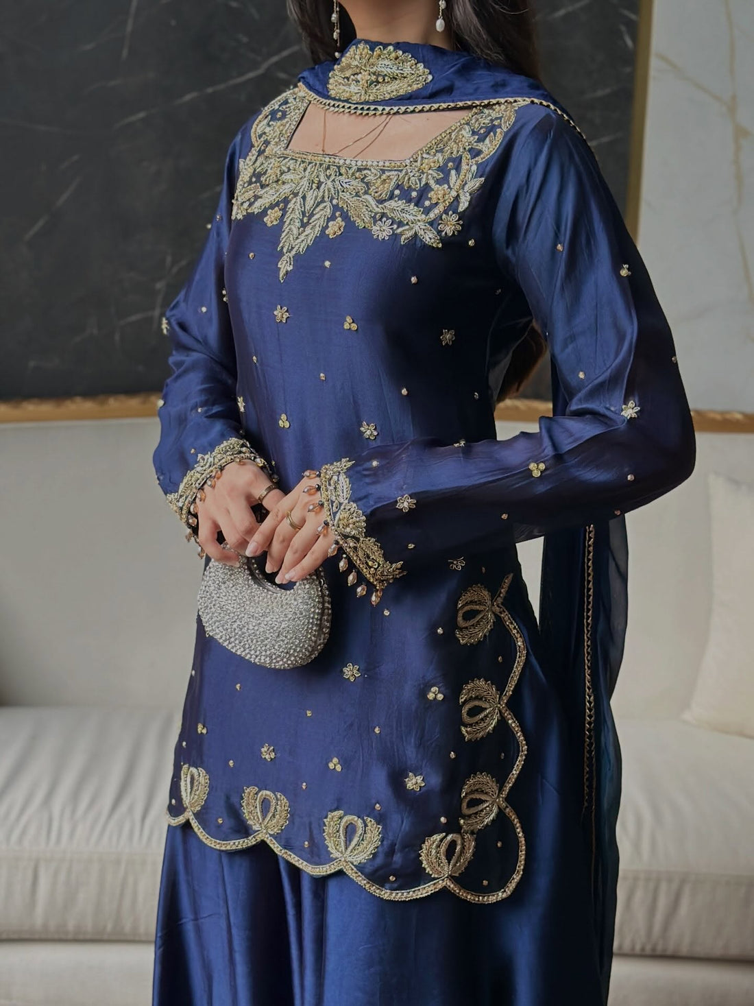 ClASSIC SHRARA SET - Hand Embellished 3pc silk necklace dupta