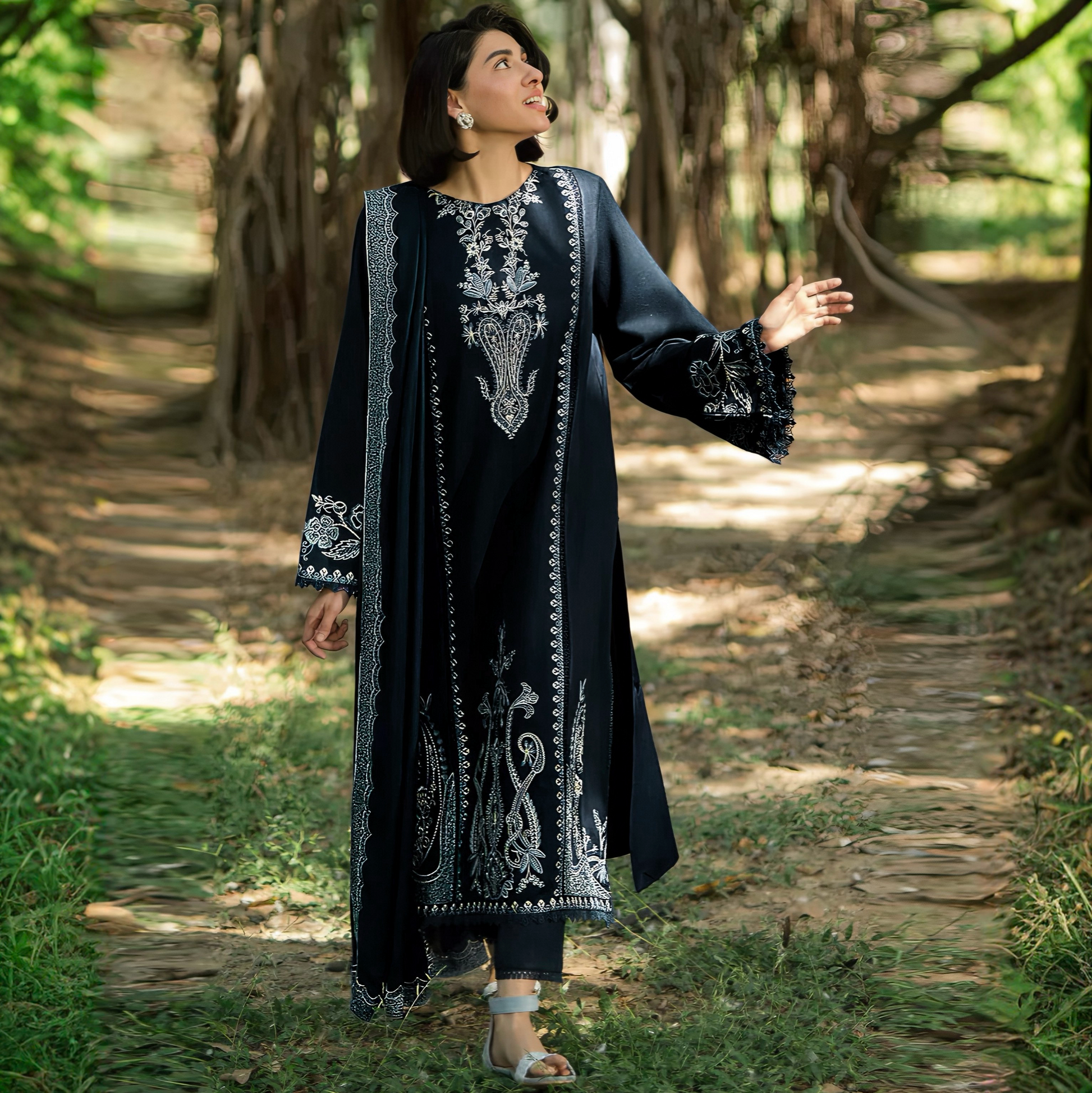 CF-5013A BLACK SOFT PREMIUM  SOFT PREMIUMKHADR  WINTERS  DRESS KHADI NET SHAWL ChoiceFabrics