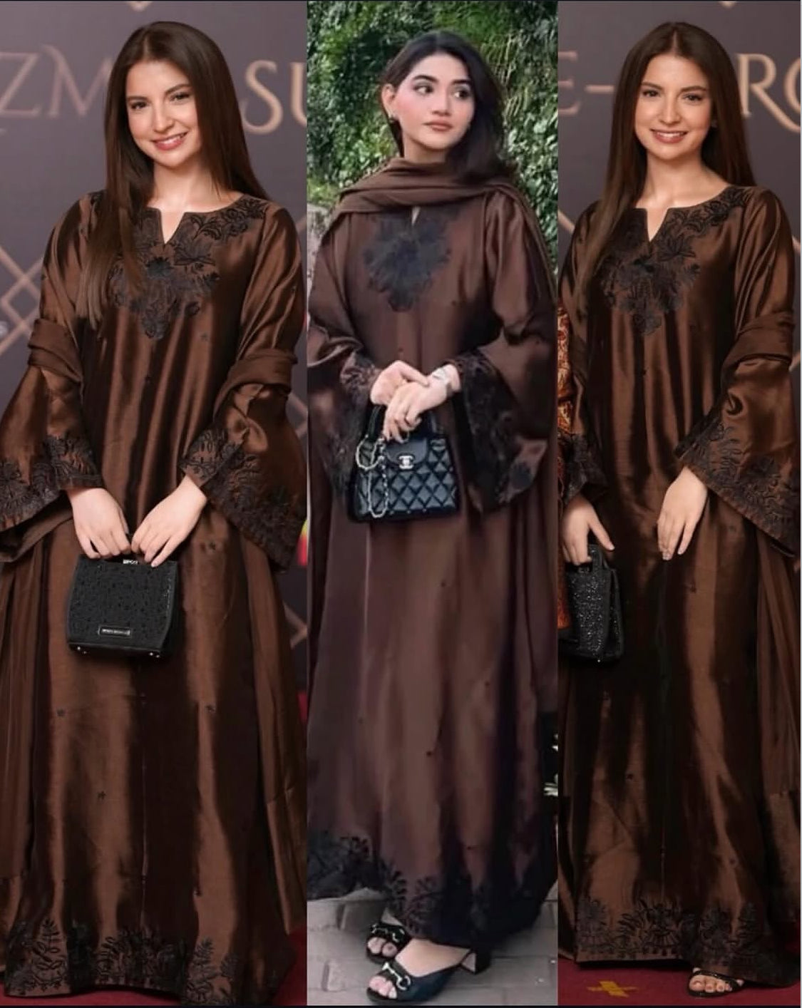 PECAN KAFTAN- SOFT SILK  3pc  with trouser & Shfoon Dupta