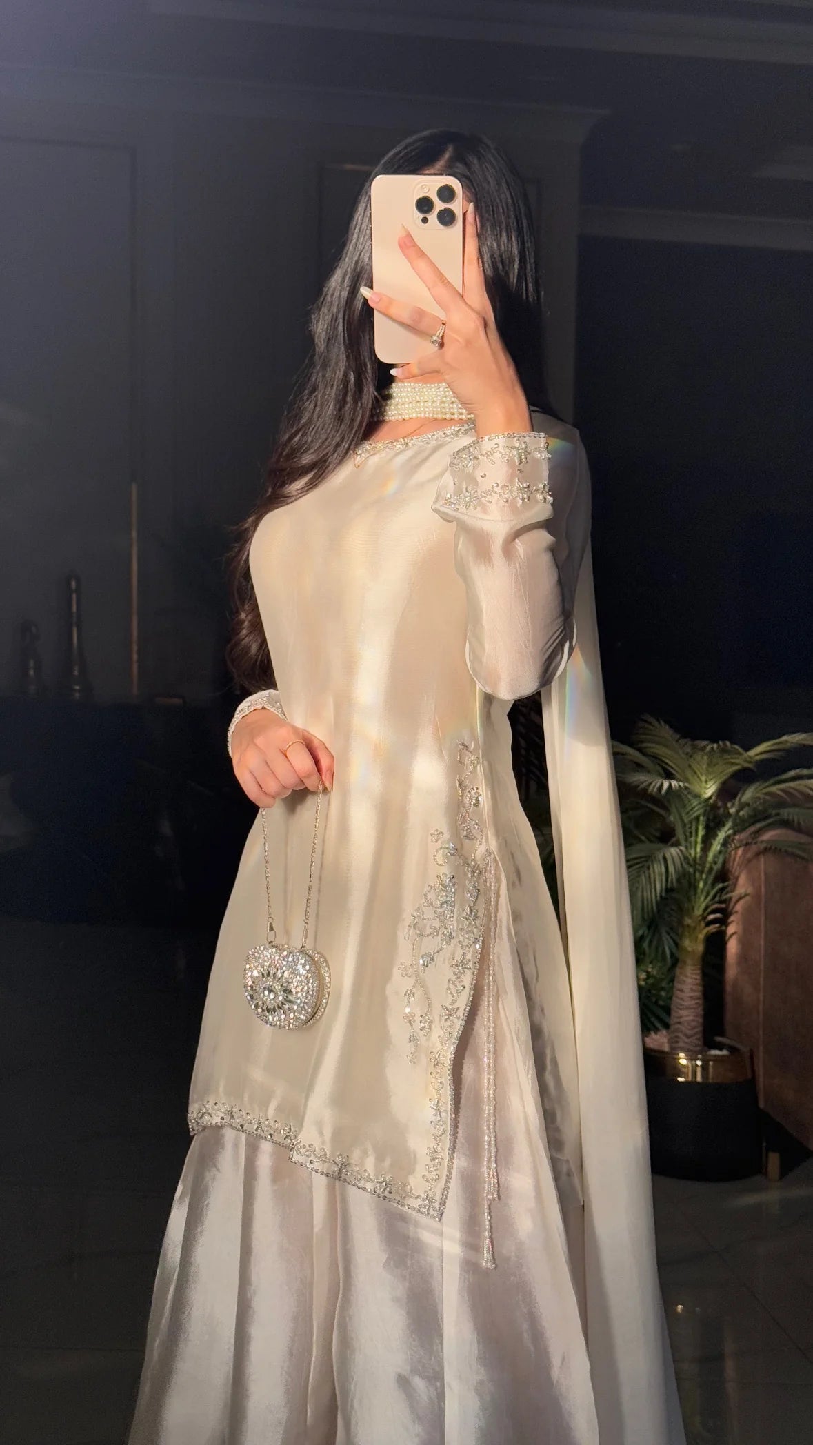 CHANDNI PURE TUSSLE SILK 3PICE SHRARA DRESS & MEDIUM SILK NECKLES DUPTA