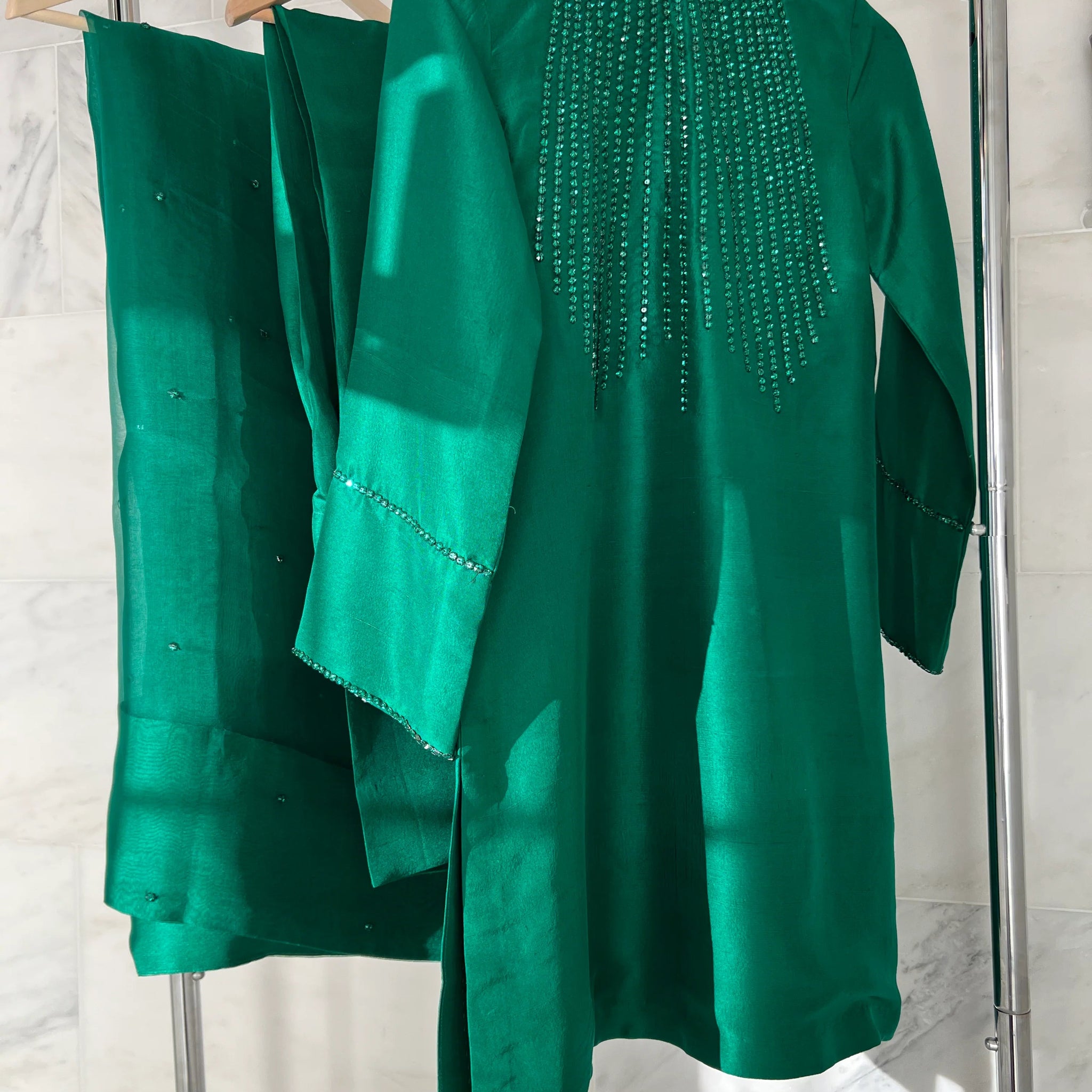EMERALD GREEN -PURE RAW SILK ChoiceFabrics