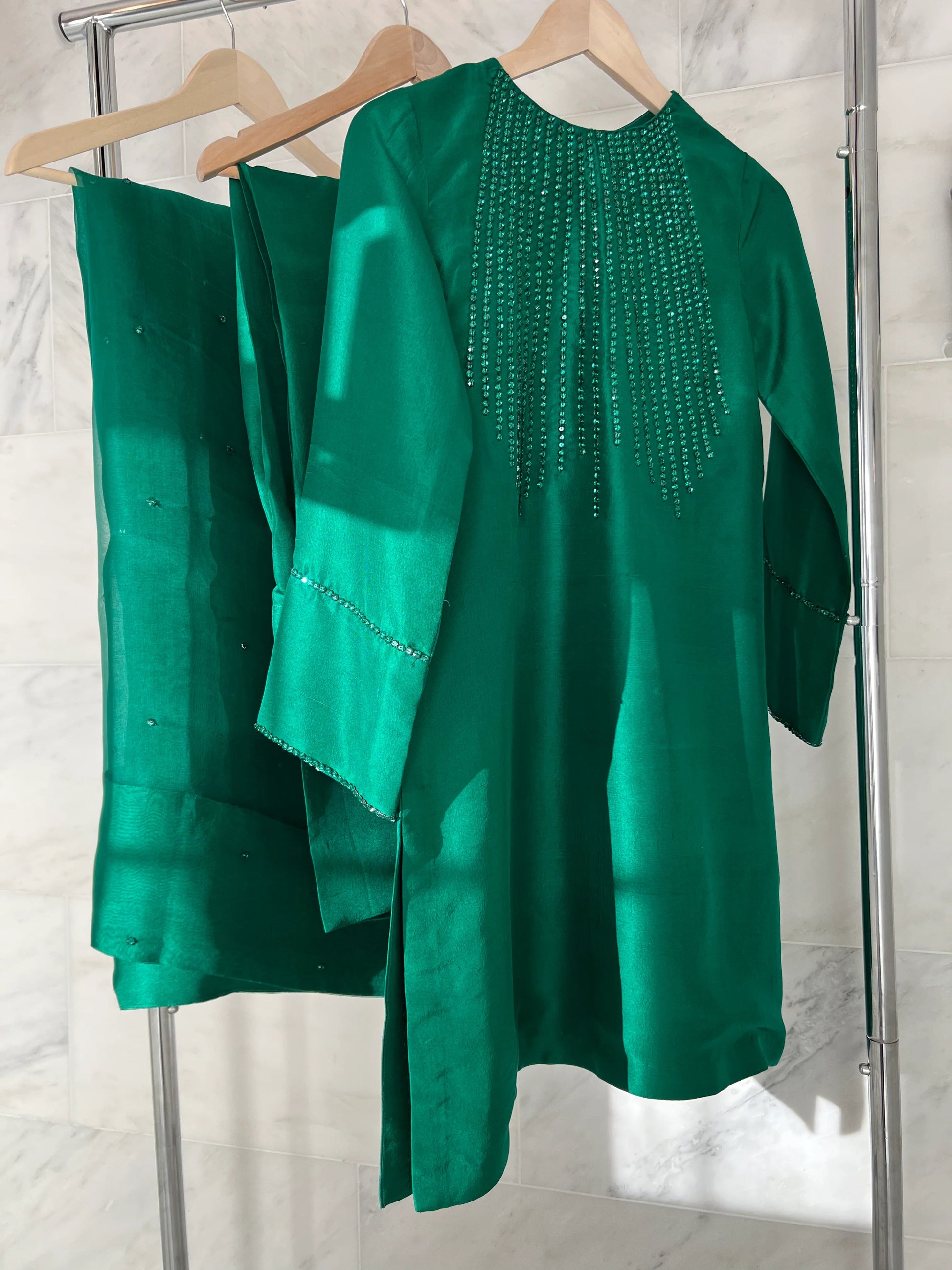 EMERALD GREEN -PURE RAW SILK ChoiceFabrics