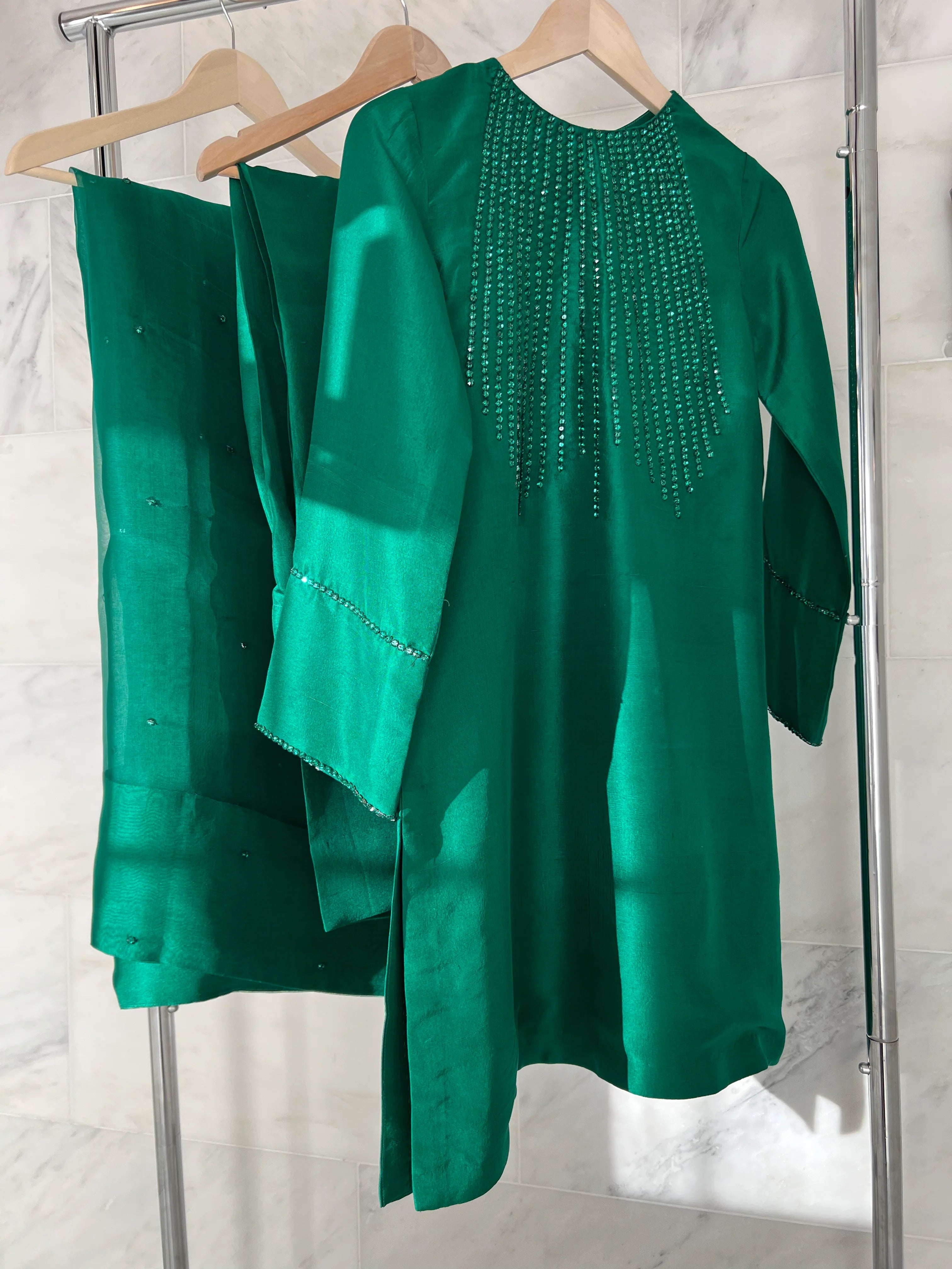 EMERALD GREEN -PURE RAW SILK ChoiceFabrics