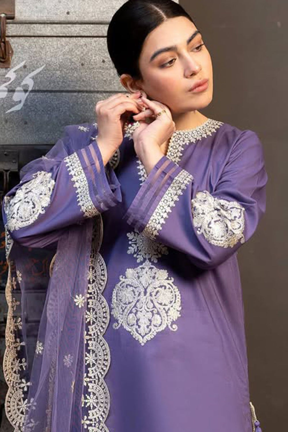 CF-5014 LAVENDER SOFT PREMIUM SOFT KHADR  WINTERS DRESS KHADI NET SHAWL ChoiceFabrics