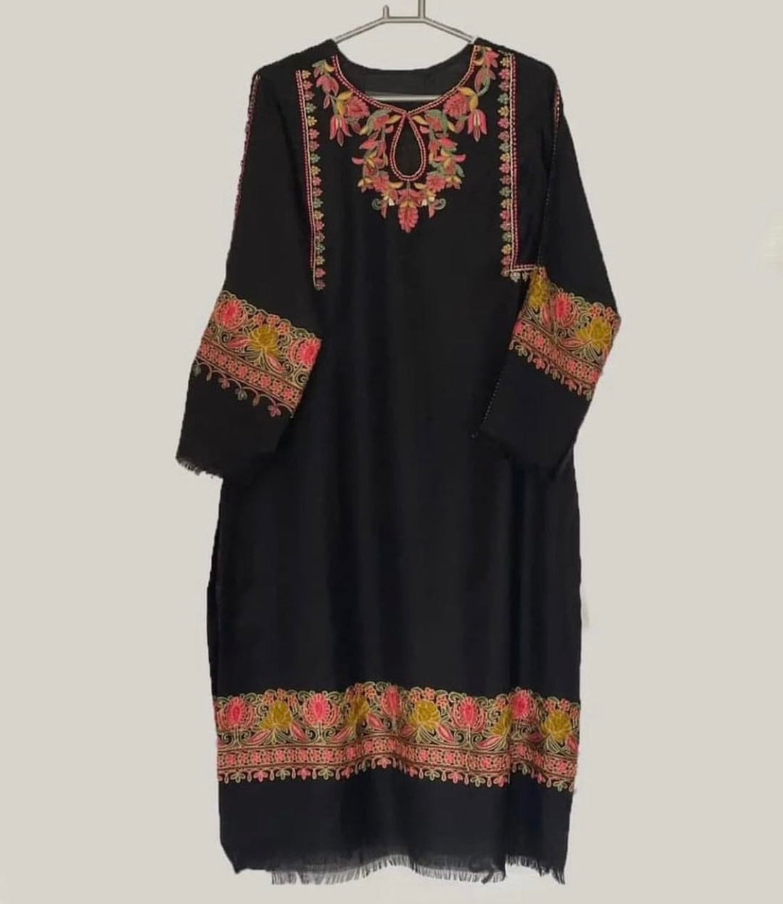 Black Pashmina Wool Kurta Cord Set – Embroidered Winter Outfit for Women ChoiceFabrics