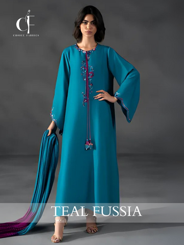 Teal Blue Raw Silk Kaftan Dress – Pakistani Party Wear | Eid & Formal Outfit Online ChoiceFabrics