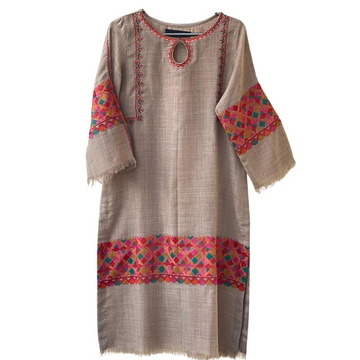 Beige Pashmina Wool Kurta Cord Set – Embroidered Winter Outfit for Women ChoiceFabrics
