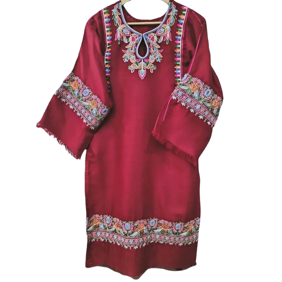 Maroon Pashmina Wool Kurta Cord Set – Embroidered Winter Outfit for Women ChoiceFabrics