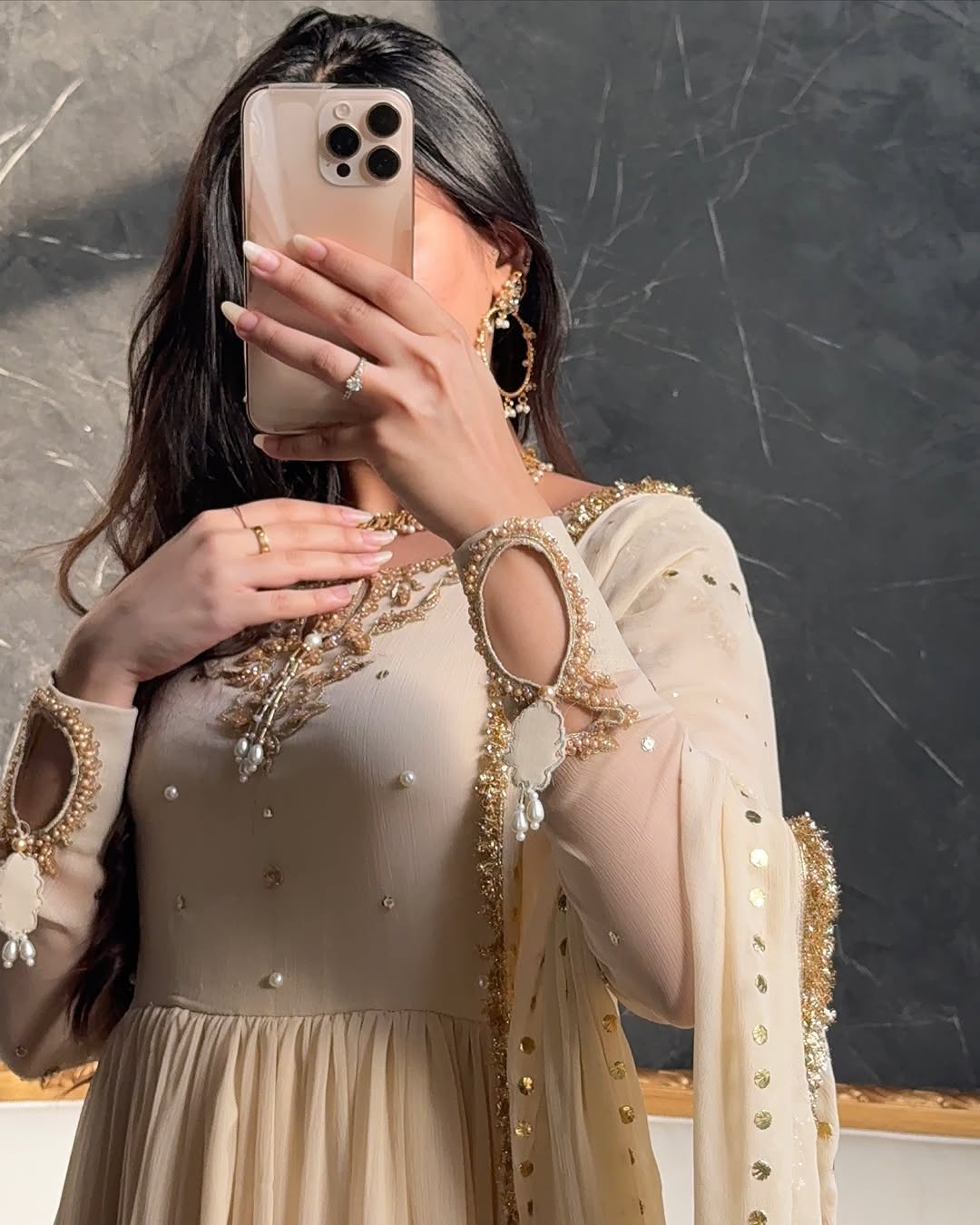 BEIGE BLOOM-Hand-Embellished Shifoon Anarkali Maxi with Dmbellished Dupta