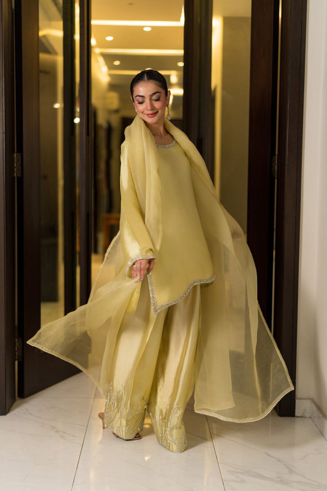 Butter soft Silk 3-Piece Ladies Suit – embroidery Hand-Embellished Shirt, silk trouser & Dupatta