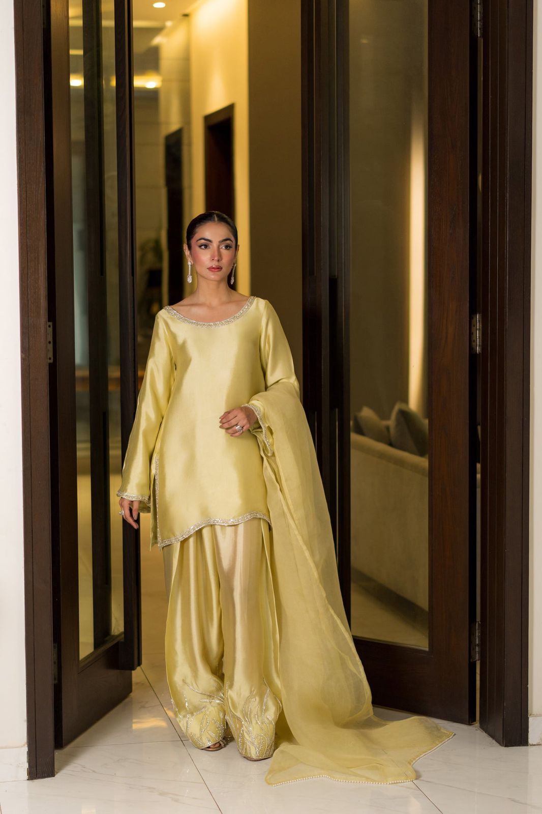 Butter soft Silk 3-Piece Ladies Suit – embroidery Hand-Embellished Shirt, silk trouser & Dupatta