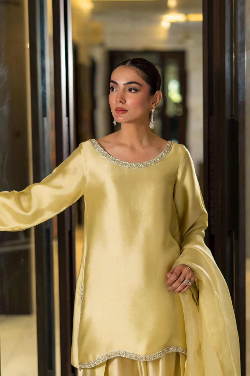 Butter soft Silk 3-Piece Ladies Suit – embroidery Hand-Embellished Shirt, silk trouser & Dupatta